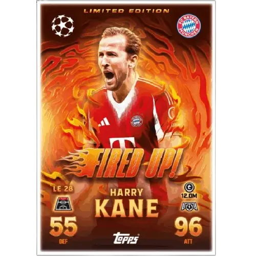 Harry Kane LE 28 Fired Up Limited Edition Topps Match Attax 2025/26 card